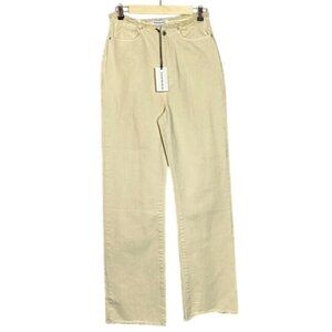We Wore What Frayed Waistband  and Hem High-Rise Straight-Leg Jeans Cream Size 2
